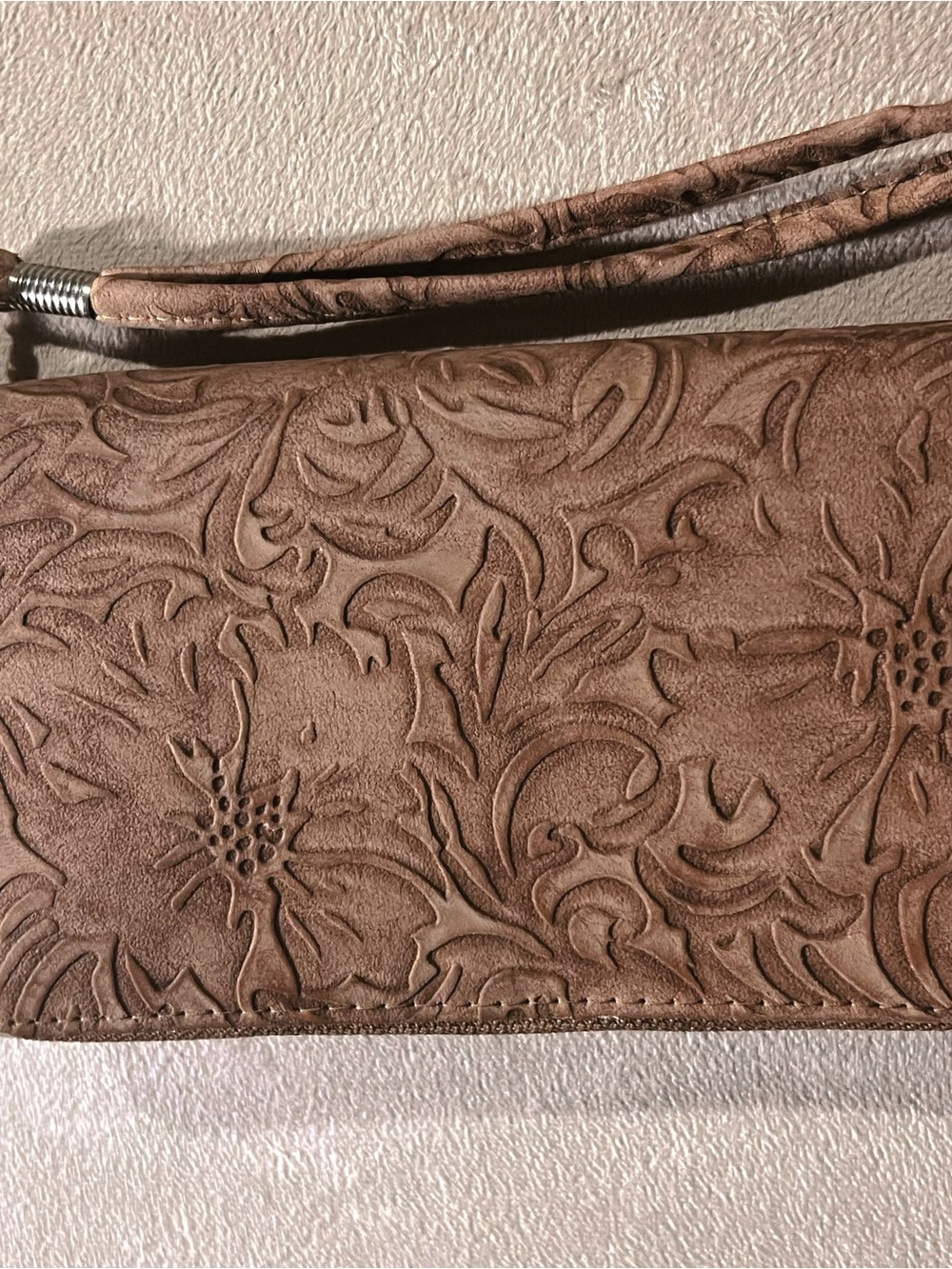 Textured Floral Embossed Shoulder Bag - Taupe - Picture 1 of 2
